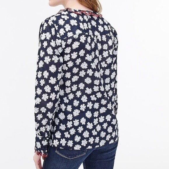 JCrew Scattered Daisies Ruffled Embroidered Popover Blouse / small - Picture 3 of 11